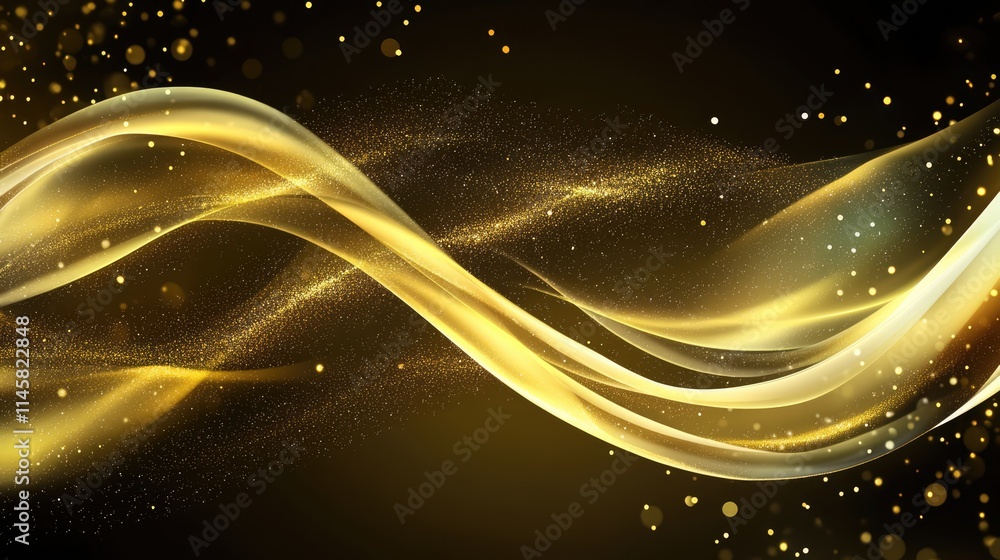 Aufkleber elegant golden abstract background with shimmering waves and glittering particles for premium design