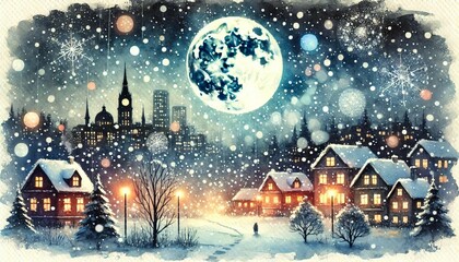 Enchanting Winter Watercolor Scene Generative AI