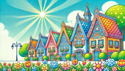 Obraz premium Lively Miniature Village Scene