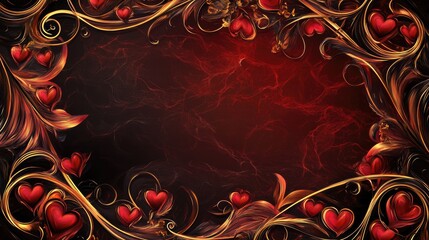 Elegant vintage background with ornate hearts and swirling vines ideal for romantic text or greeting cards.