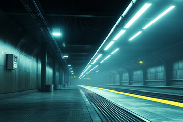 Futuristic Subway Station: Teal and White 3D Rendering