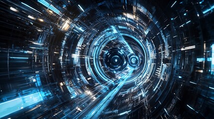 Hyper-Speed Metallic Capsule Racing Through Neon-Lit Futuristic Tunnel