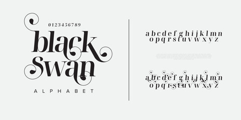 Blackswan typography beauty fashion elegant minimalist serif italic fonts decorative wedding vintage retro logos. Minimal luxury font alphabet logo. Vector illustration