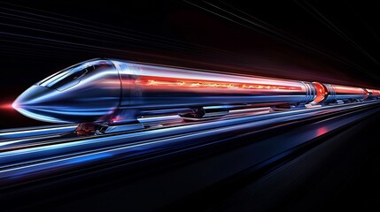 Hyperloop Train Gliding Through Illuminated Futuristic Tunnel