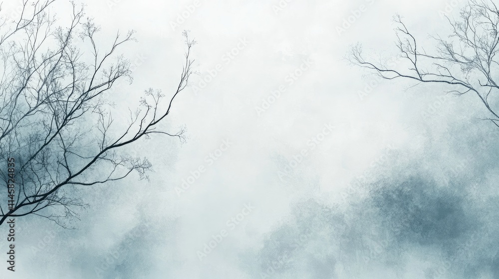 Poster tranquil gray spring sky with bare branches creating a serene natural background perfect for calming