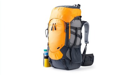 Naklejka premium Versatile Hiking Backpack with Orange Top and Multiple Compartments for Outdoor Adventures and Travel, Ideal for Day Trips and Extended Treks in Nature's Wilderness