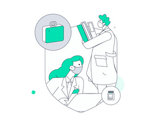 Medical characters fighting the epidemic flat vector concept operation hand drawn illustration
