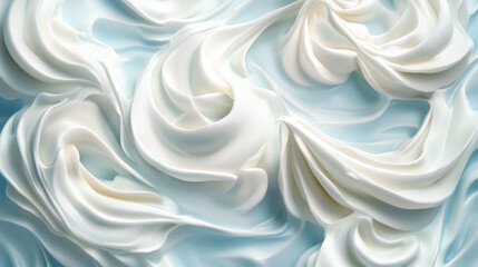 Fototapeta premium Vanilla milk splash and stream. Vector realistic mockup of spiral waves of liquid cream, yogurt, dairy drink. Twisted flow of milk with splash and drops isolated on blue background