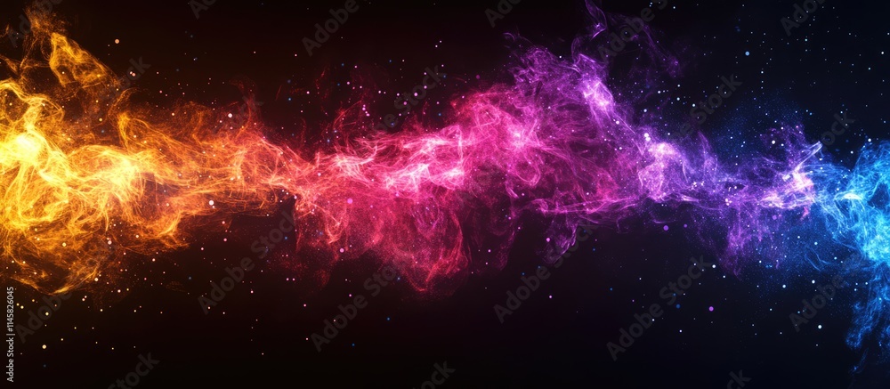 Poster vibrant colored abstract fireworks with cosmic background and space for personalized text or message