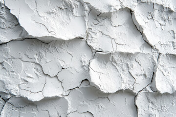 Obraz premium Close-up of a cracked, white, textured surface.