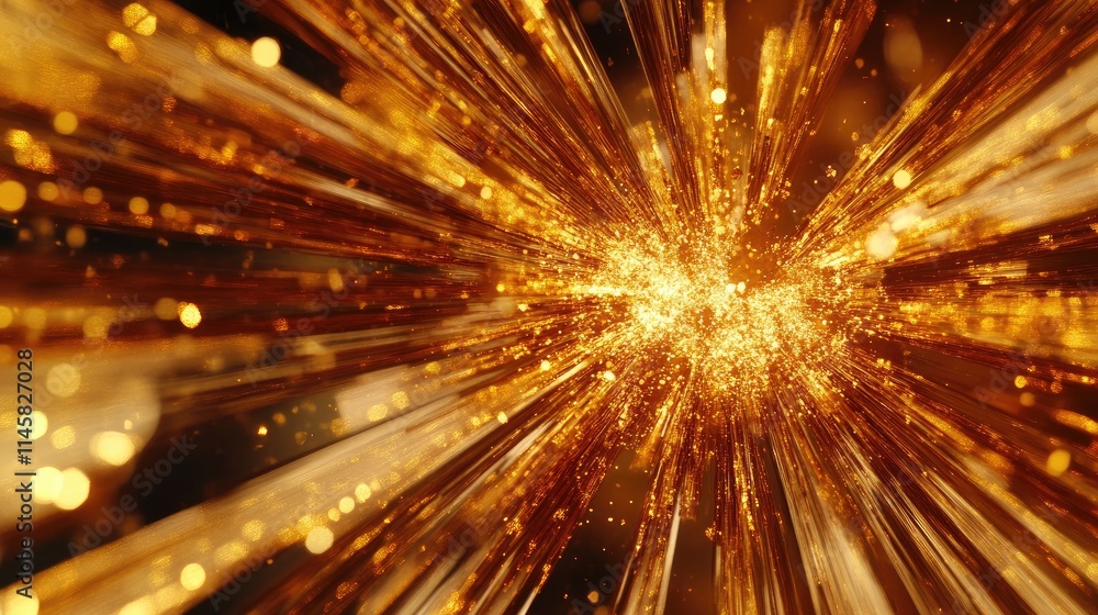Poster radiant golden burst abstract background with sparkling glitter and bokeh effects for festive and ce
