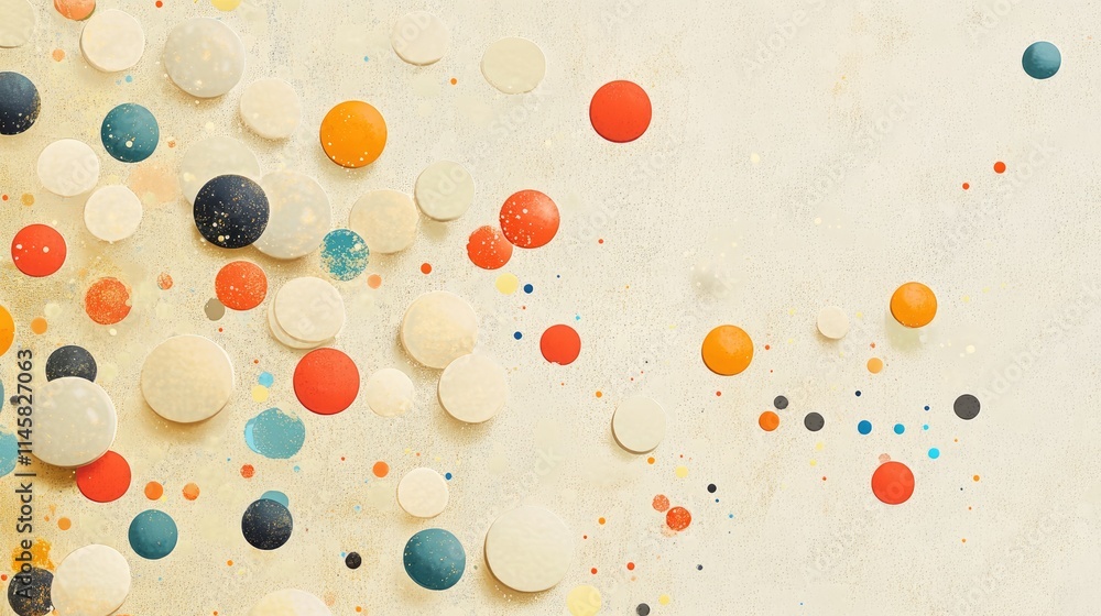 Poster colorful abstract circles on a textured beige background creating a vibrant artistic composition for