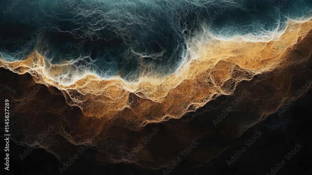 Poster abstract natural background with dark tones showcasing intricate textures and flowing shapes in a un