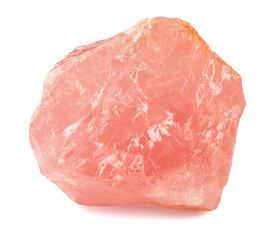 Natural rose quartz sample isolated on white background.