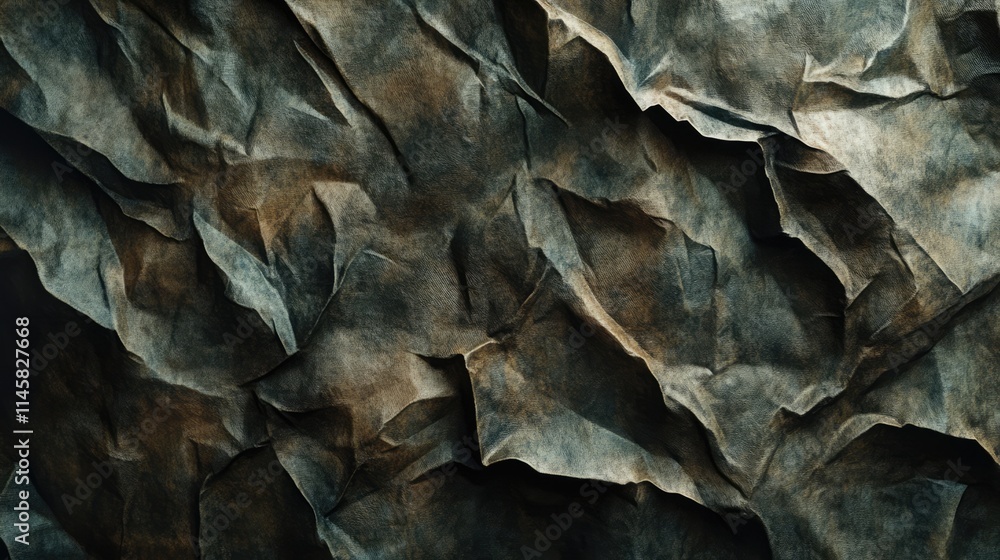 Poster textured backdrop of crumpled paper with rich shadows and highlights creating a dramatic, artistic s