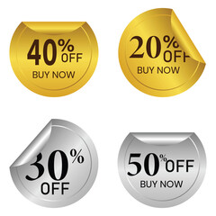 Discount price tag, sells tag set of stickers design. Golden, silver sale tag, price tag, labels icon, vector design. Vector illustration.