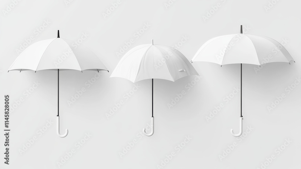 Poster white 3d isolated blank umbrella mockup vector. realistic parasol with handle mock up for branding a