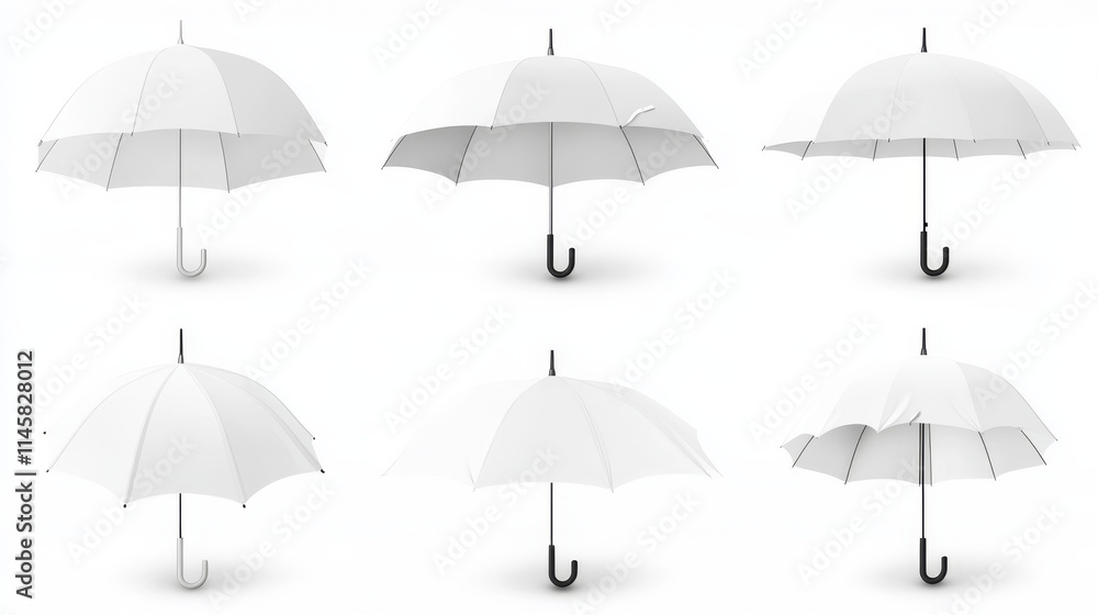 Aufkleber white 3d isolated blank umbrella mockup vector. realistic parasol with handle mock up for branding a
