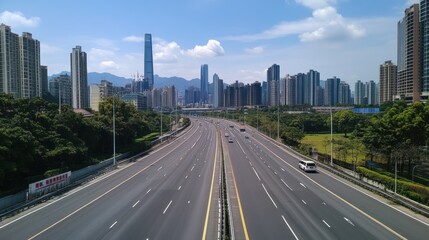 Fototapeta premium Urban Highway with Skyline View
