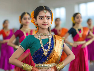 Indian student learning traditional dance forms in cultural education class, promoting heritage and arts