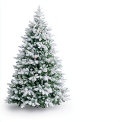 Fototapeta premium Snowy Christmas Tree with Decorative Ornaments and Green Foliage