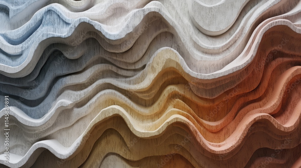 Aufkleber abstract textured surface with flowing waves in natural tones of beige, gray, and orange creating a 