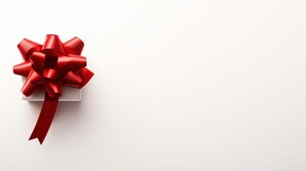 A beautifully wrapped gift adorned with a vibrant red bow and ribbon, set against a clean, white backdrop, This image is perfect for holiday promotions, gifting ideas, or celebration announcements,