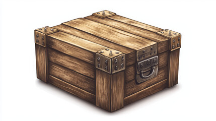 Wooden box closed by metal nails realistic vector illustration. New and aged wooden crate or cargo box for storage, transportation and delivery with postal symbols, isolated on white background