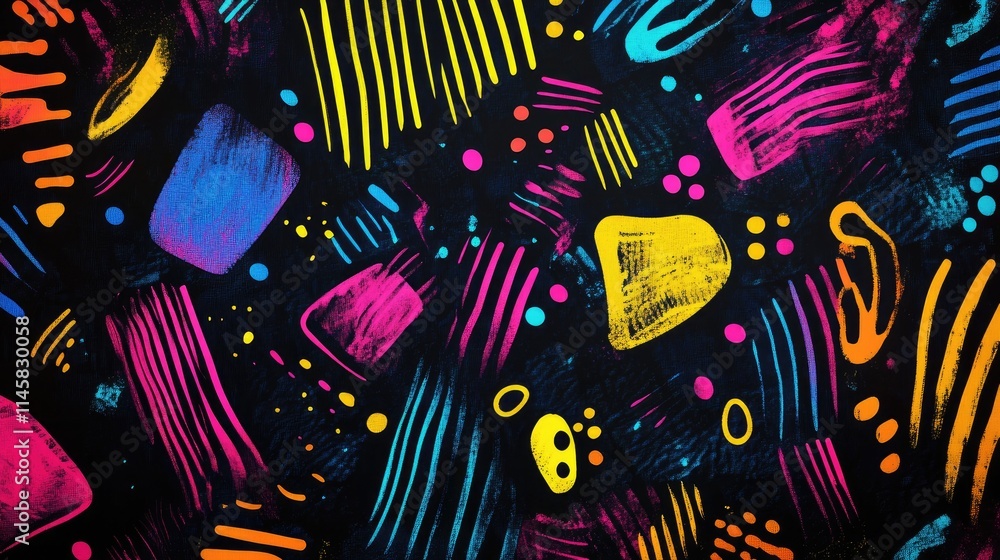 Poster bright abstract background texture featuring colorful stripes and spots on a black canvas creating a