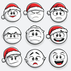 Vector sticker emoji set of Cute Santa