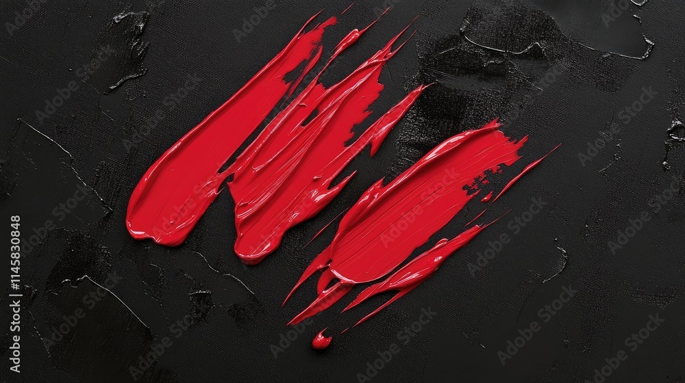 Aufkleber red paint splashes and drops creating an artistic contrast on a textured black background for creati