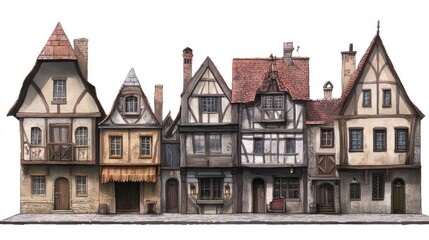 Fototapeta premium Historical European architecture with charming facades of quaint old town buildings in traditional styles and vibrant colors.