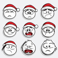 Vector sticker emoji set of Cute Santa