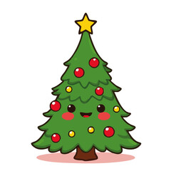 A cute lovely adorable hand-drawn Christmas Tree cartoon illustration