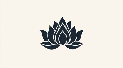 25.A decorative lotus flower icon in a black silhouette, featuring streamlined petals and a cute, balanced shape. The design has a timeless elegance and versatility, suitable for modern branding,