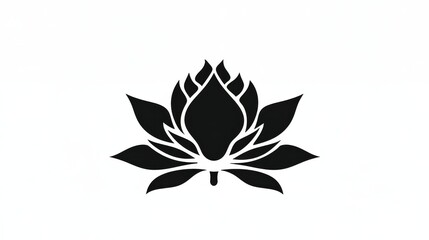 25.A decorative lotus flower icon in a black silhouette, featuring streamlined petals and a cute, balanced shape. The design has a timeless elegance and versatility, suitable for modern branding,
