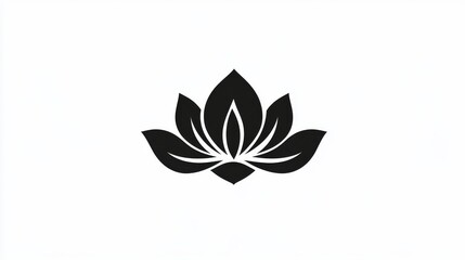 25.A decorative lotus flower icon in a black silhouette, featuring streamlined petals and a cute, balanced shape. The design has a timeless elegance and versatility, suitable for modern branding,