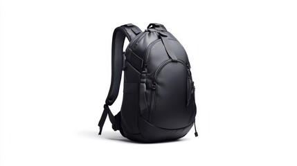 Naklejka premium Sleek and Modern Black Backpack for Everyday Use, Ideal for Commuters and Students, Featuring Ergonomic Design and Ample Storage for Laptops and Gear