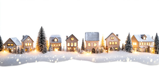 Christmas Village, Soft Glow, White Background, Whimsical Mood, PNG