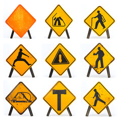 Traffic and safety signs display urban area photography bright environment aerial view warning concepts