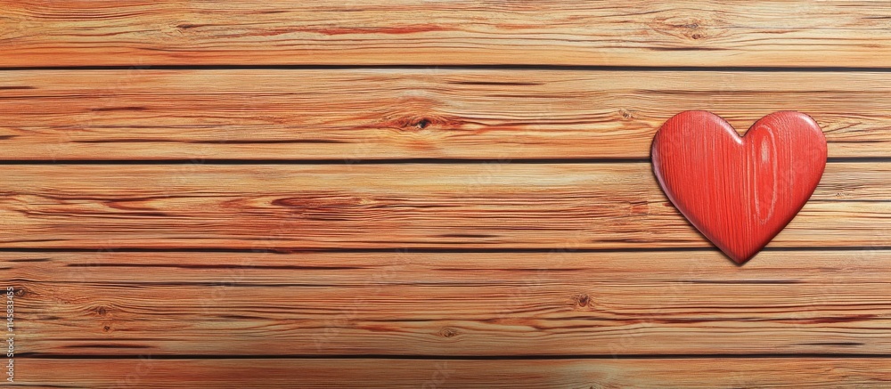 Poster red heart on wooden backdrop creating a warm rustic texture ideal for romantic themes and creative d