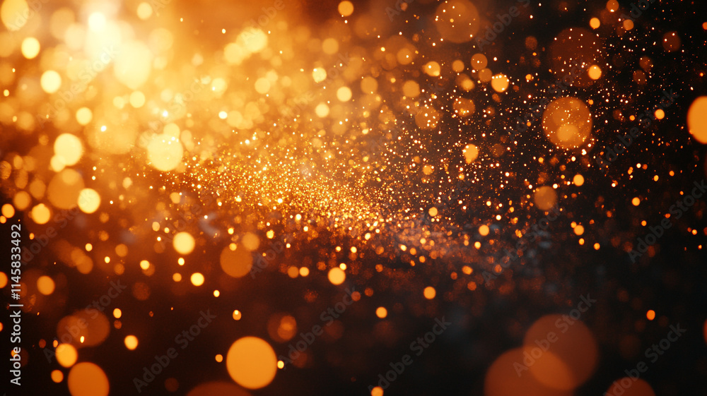Poster golden particles swirling in a dark background create an enchanting atmosphere.