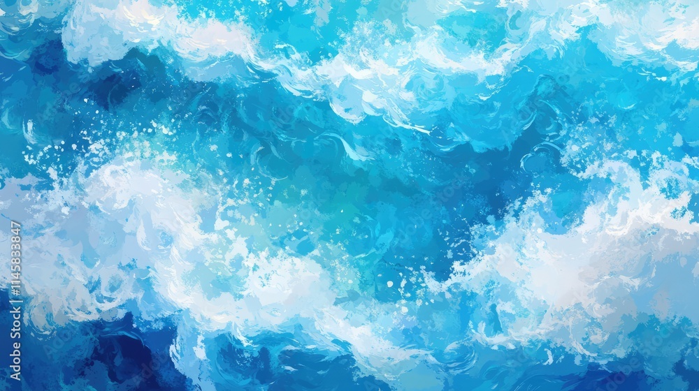 Poster abstract blue ocean waves with a summer vibe creating a refreshing and vibrant aquatic background fo