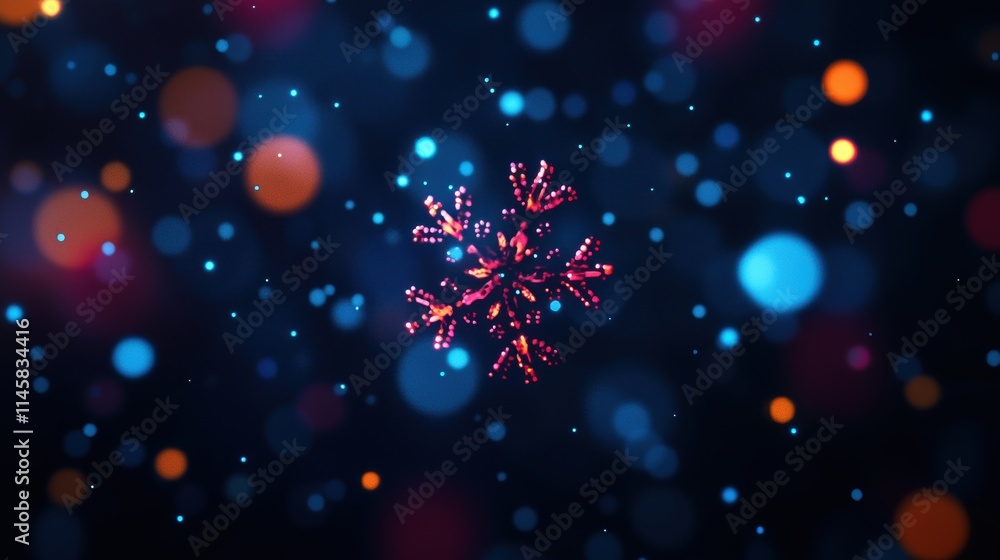 Aufkleber a vibrant, abstract depiction of a snowflake surrounded by colorful bokeh lights on a dark backgroun