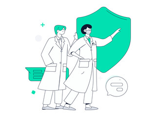 Medical characters fighting the epidemic flat vector concept operation hand drawn illustration
