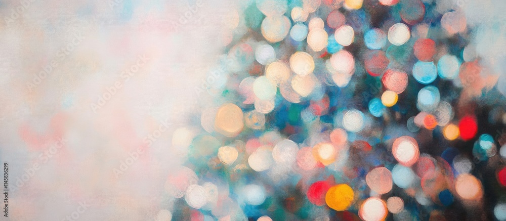 Poster festive bokeh lights of a christmas tree creating a warm and joyful atmosphere against a soft white 