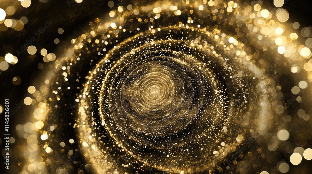 Poster gold glittering bokeh abstract background with sparkling radial lights creating a mystical swirling 
