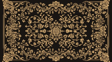 Fototapeta premium 69.A Mughal garden-inspired vector frame with detailed floral and vine motifs, perfect for wedding invitation designs. The intricate pattern features ornamental elements arranged symmetrically,