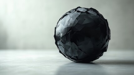 low poly black sphere with chaotic structu