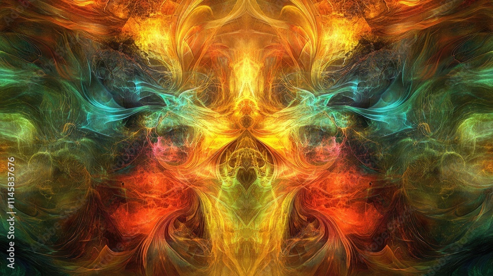 Poster vibrant abstract background with mystical colors and swirling patterns creating a fantastical atmosp